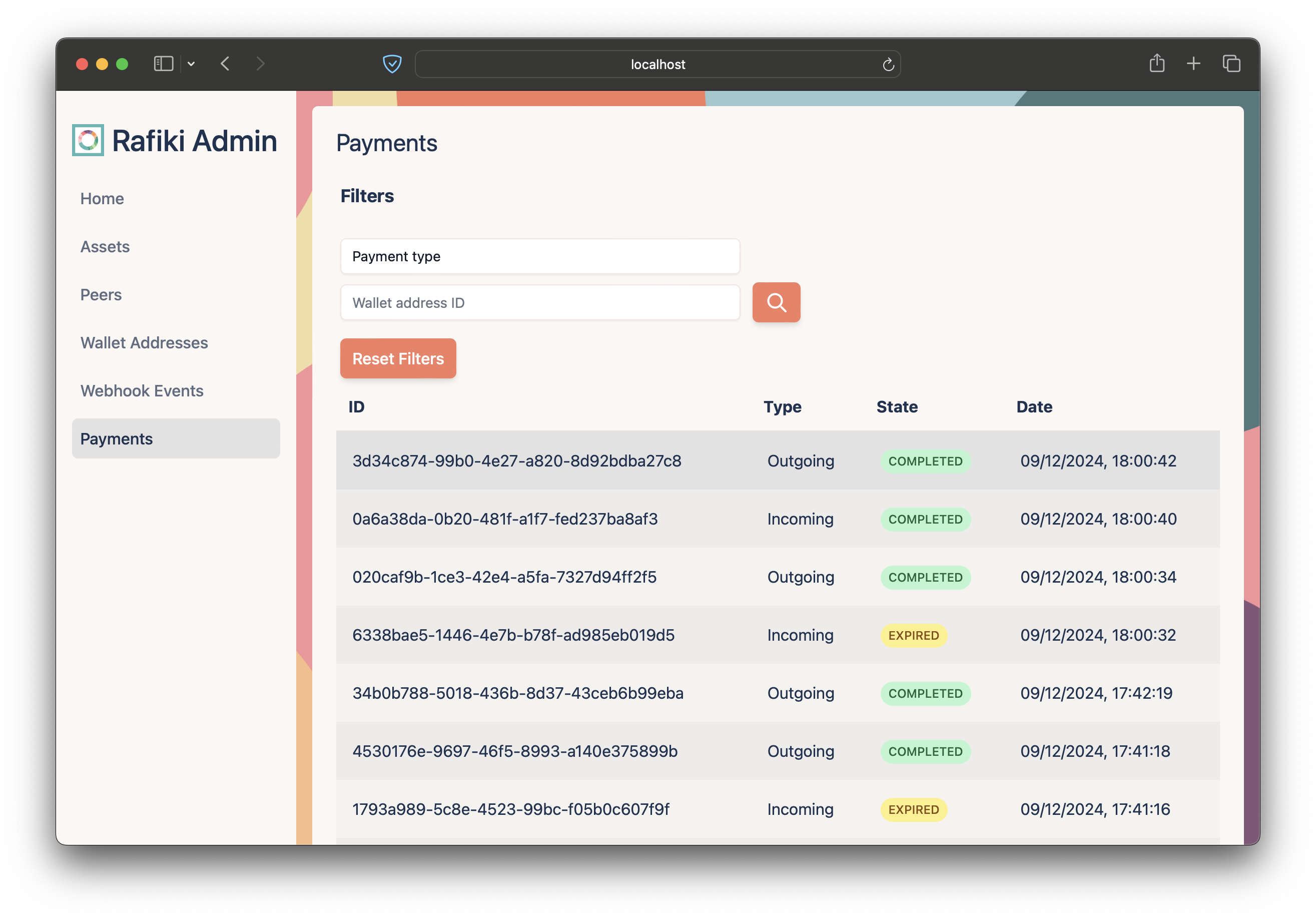 Rafiki Admin UI - Payments