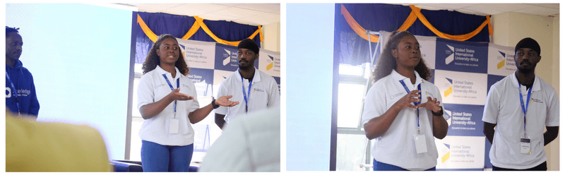 Collage of two photos featuring Team Mojaly, the second-place team presenting its unified API solution for cross-border fintech payments and liquidity.