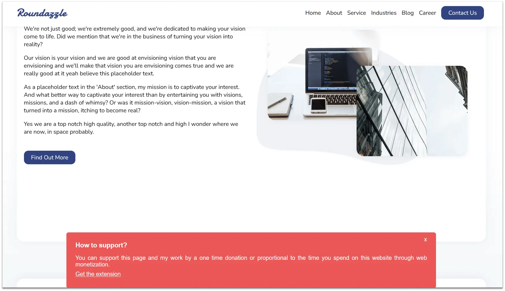 An example of how a Web Monetization extension banner looks on a website.