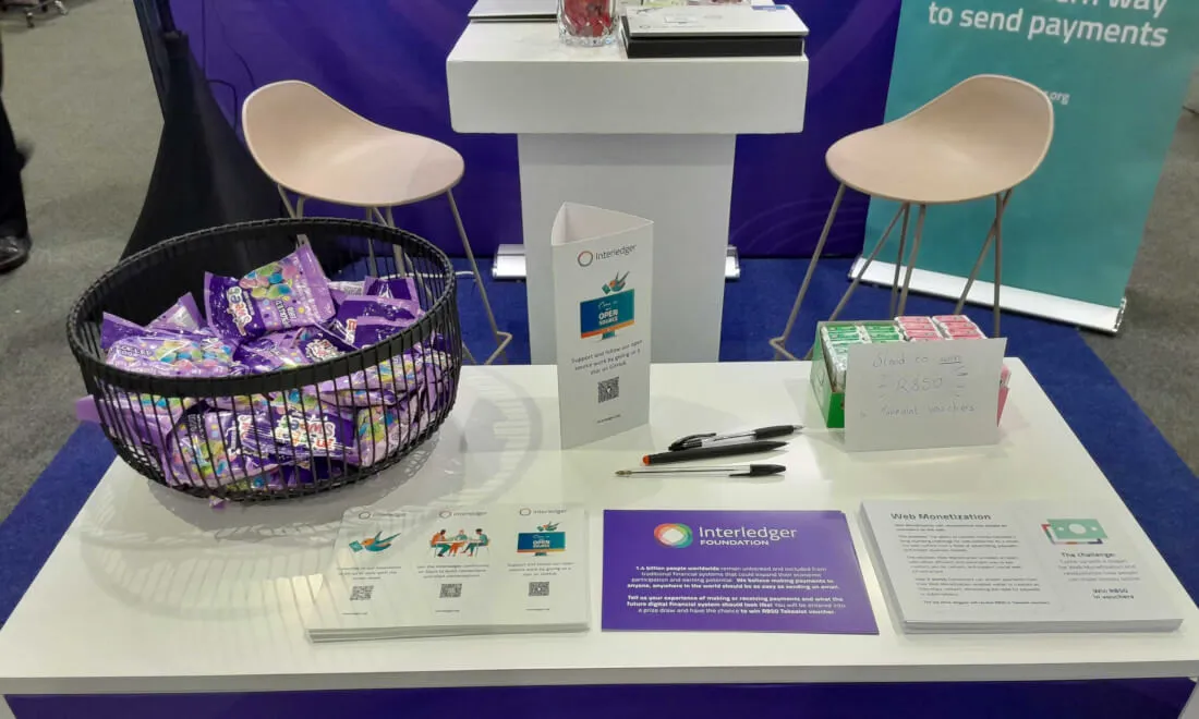 The swag and competition leaflets at Interledger's booth at the AfriLabs Gathering