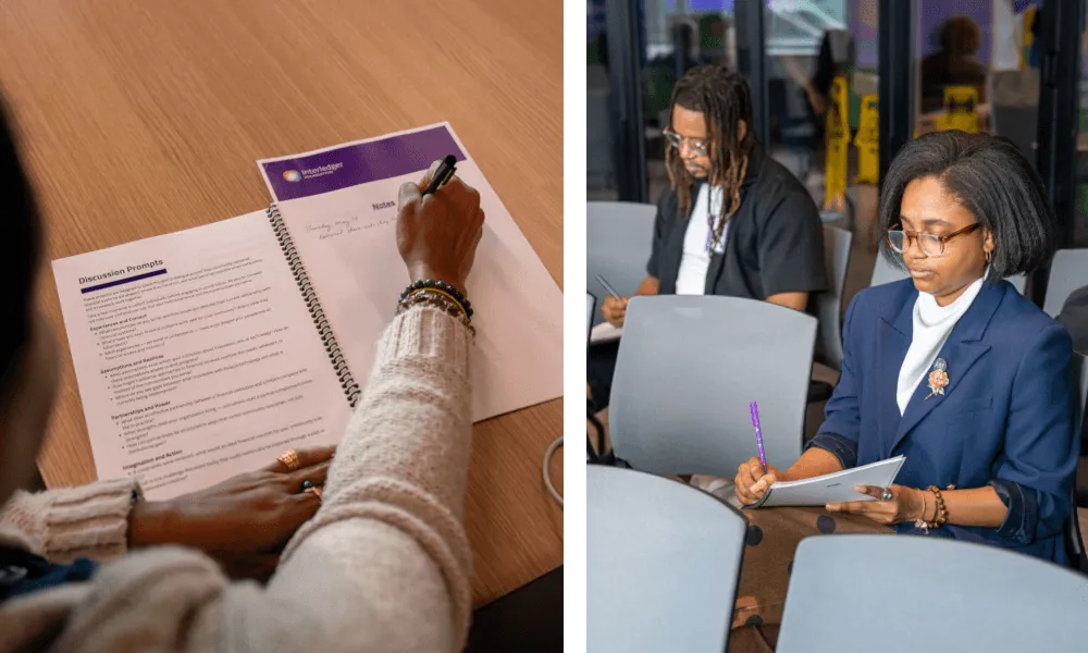 Collage showing two images of a participants taking notes during a FOCUS session.
