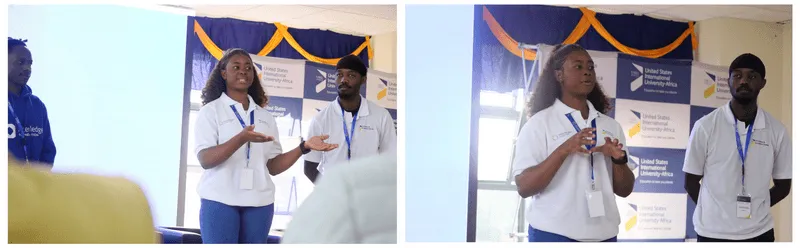 Collage of two photos featuring Team Mojaly, the second-place team presenting its unified API solution for cross-border fintech payments and liquidity.